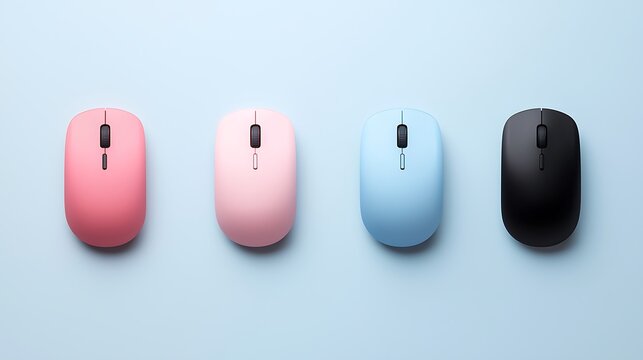 Collection of Pastel-Colored Computer Mice on Light Blue Background