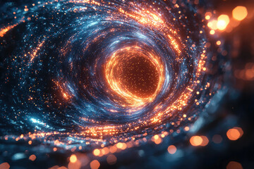 Obraz premium A swirling vortex of blue and orange energy, resembling a cosmic tunnel or wormhole.
