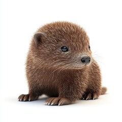 Fototapeta premium Adorable baby otter against a plain white background.