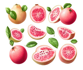Guava fruit collection fresh produce food colorful display aesthetic isolated on transparent background