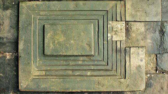 Abstract Green Stone Carving Nested Squares Pattern Texture
