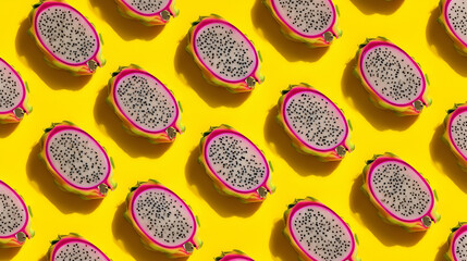 dragon fruit pattern on yellow background pop art design, pitaya, poster design 
