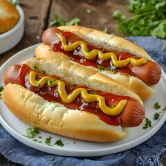 Delicious Hot Dogs with Ketchup and Mustard