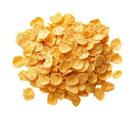 Crunchy corn flakes breakfast cereal kitchen table food home top view isolated on transparent background