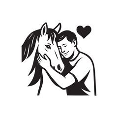 man hugging and loving his beloved horse