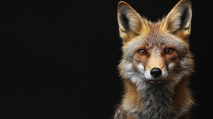 Fototapeta premium Majestic Red Fox Portrait: Dark Background, Intense Gaze