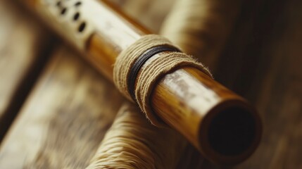 Fototapeta premium Bamboo Flute: Rustic Elegance Close-up