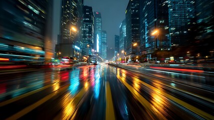 Obraz premium Vibrant Night Cityscape with Motion Blur and Lights