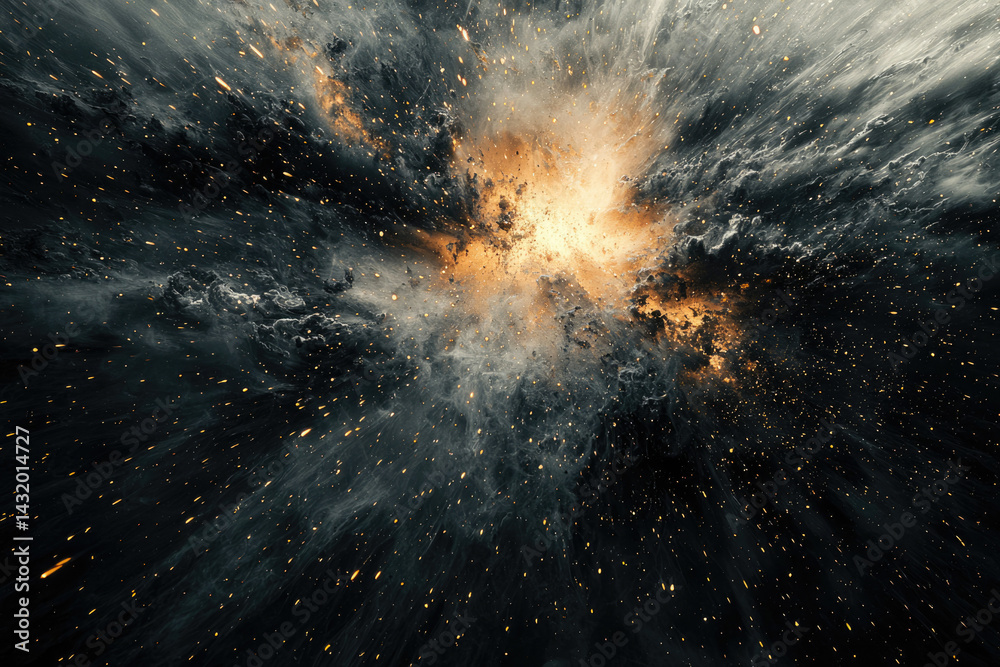 Poster a cosmic explosion, fiery debris and swirling nebulae create a breathtaking spectacle of celestial c