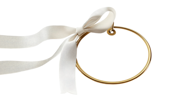 Price tag paper label circle shape with ribbon white gold isolated on white transparent background