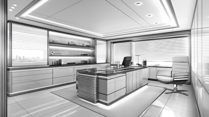 Modern, luxurious executive office interior design.