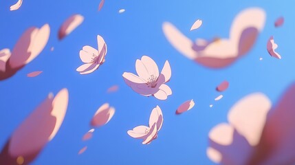 Delicate cherry blossoms dance in a vibrant blue sky.