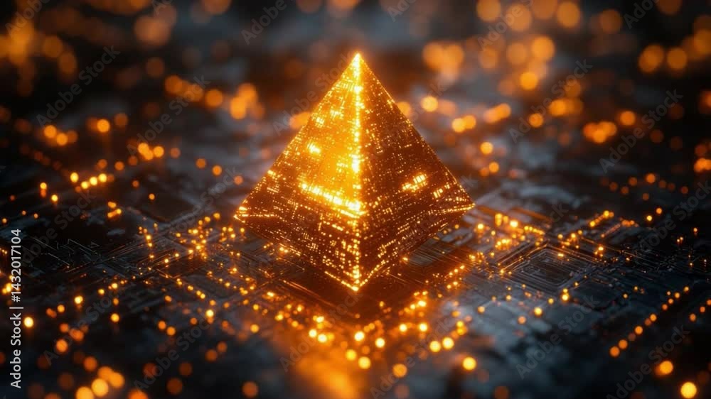 Aufkleber Glowing Pyramid: A mesmerizing digital rendering showcasing a radiant pyramid, embedded within an intricate circuitry, conveying a sense of innovation, technology, and the digital frontier.