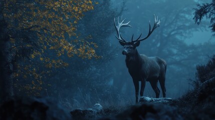 Majestic stag in a mystical autumn forest.