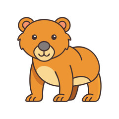 Illustration of a cute brown bear cub standing, cartoon bear, animal, mammal, wildlife, zoo art
