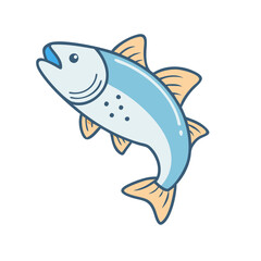 Illustration of a blue fish aquatic animal with fins and spots swimming in the ocean water life