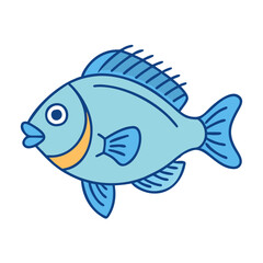 Illustration of a blue fish, aquatic animal, ocean life, sea creature, marine biology, cartoon fish