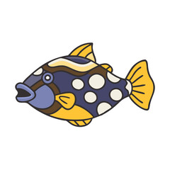 Illustration of cartoon lagoon triggerfish reef triggerfish swimming marine life aquatic animal ocean fish