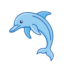Fototapeta premium Illustration of a cute blue dolphin jumping out of the water sea ocean aquatic animal mammal marine life