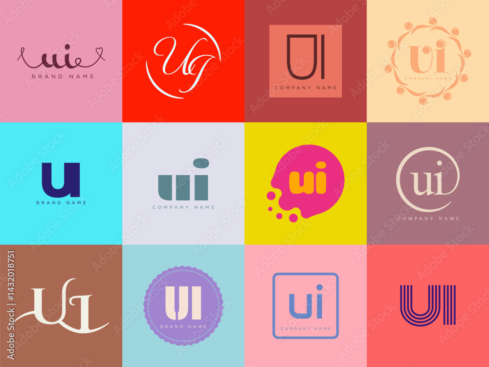 Fototapete ui logo company template. letter u and i logotype. set different classic serif lettering and modern 