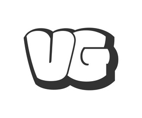 VG logo, bubble comic lettering, rounded in graffiti style black and white silhouette. Trendy preschool V and G letter text for festival party, personal initials, children funky print and web.