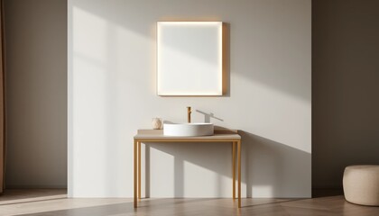 Modern bathroom vanity with a blank mirror