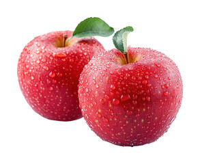Refreshing red apples with water droplets natural view isolated on transparent background
