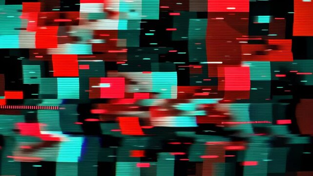 Abstract Glitch Art Background with Red and Blue Pixels