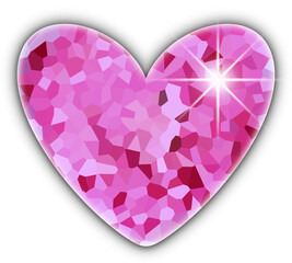 Isolated raster object: beautiful pink heart with gem texture, highlight, and shadow.