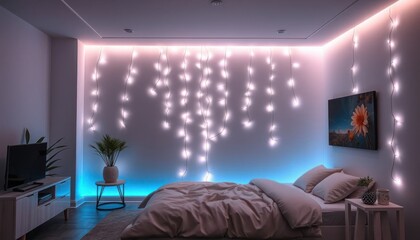 Modern bedroom with LED lights