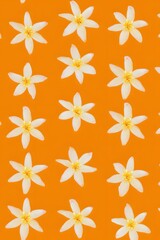 Orange Background Seamless Pattern with Delicate White Flowers