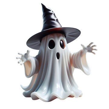Fantasminha bruxo assustador, fantasma com chap&eacute;u de bruxa sem fundo transparente