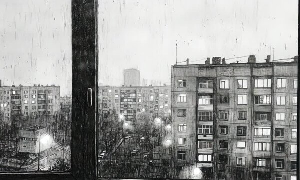 Quiet cozy video of coffee mugs and open notebook on window ledge during rainy evening