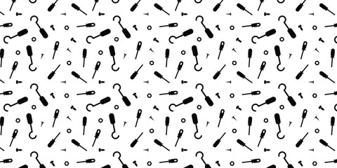black and white seamless pattern with construction tools. International worker day background