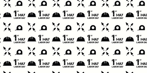 black and white seamless pattern with construction tools. International worker day background