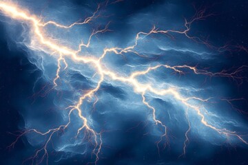 Electric Fury Dramatic Lightning Strike Over Dark Blue Cloudy Sky, storm , energy