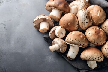 Closeup of Fresh Brown Mushrooms on Dark Background