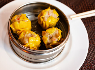 Japanese food Shumai - Steamed dumplings in steamers