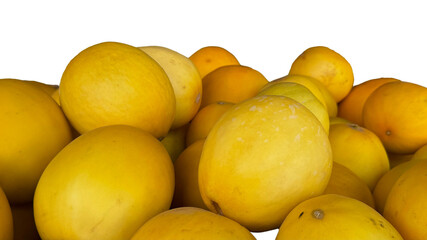 Fresh Yellow Melon Fruits Isolated on Transparent PNG Background – Juicy Ripe Melon Slices and Whole Fruit for Healthy Eating and Summer Recipes