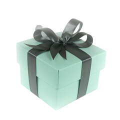 Obraz premium Isolated mint green gift box with black ribbon for elegant gifting concepts
