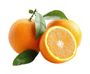 Fresh oranges sliced and whole nature food isolated on transparent background