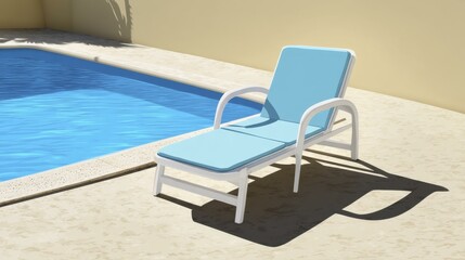 Fototapeta premium Light Blue Lounge Chair by Poolside, Palm Tree Shadow, Summer Vacation, Minimalist Leisure Scene, Relaxing Holiday, Tropical Getaway