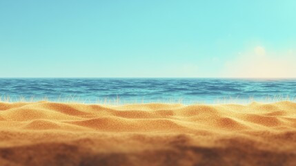 Obraz premium Serene Ocean View with Golden Sand Beach and Clear Blue Sky for Summer Vacation and Coastal Relaxation