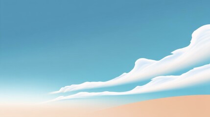 Serene Landscape: Sky with Fluffy Clouds Above Sandy Terrain Depicting Tranquility and Minimalist Natural Beauty