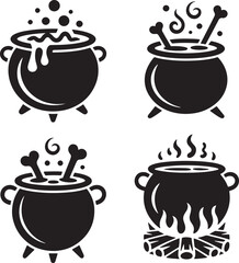 Halloween Cauldron silhouette set vector illustration isolated On Transparent Background