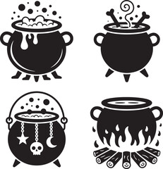 Halloween Cauldron silhouette set vector illustration isolated On Transparent Background