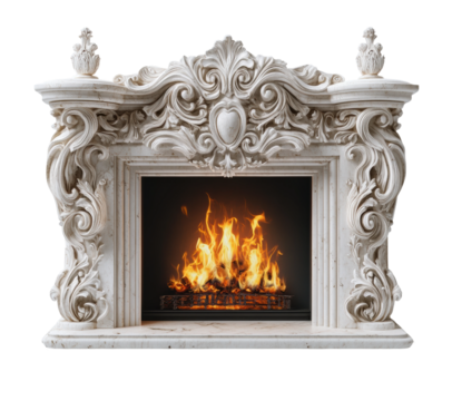 Elegant fireplace design interior space decorative style warm atmosphere isolated on transparent background