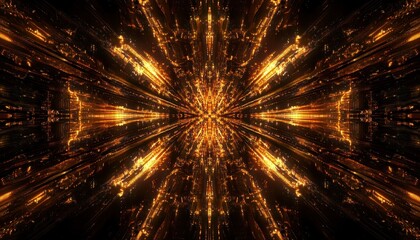 Golden, symmetrical,  abstract light display