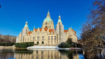 Stunning Beautiful Historic Building Reflected in the Calm Water of the Nearby Lake Maschpark Hannover