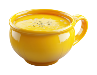 Delicious yellow soup in a cozy kitchen food warm atmosphere isolated on transparent background
